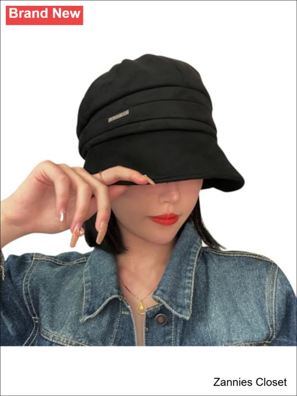 🤠 Faux Suede Leather Newsboy Hat Cabbie Cap w/Visor Brim Women